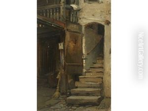 Rustic Stairwell On Cobblestone Path Rustic Stairwell On Cobblestone Path