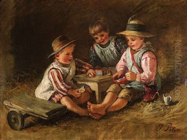 Drei Kinder Spielen An Einem Tischchen - view 1