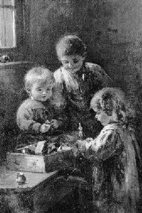 Drei Spielende Kinder In Der Stube by Pietronella Peters