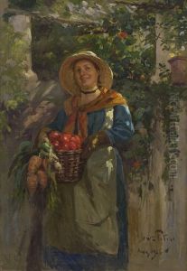 Kvinne Med Gronnsakskurv by Wilhelm Otto Peters