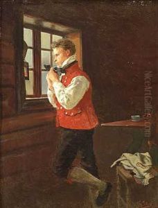 En Ung Nordmand Traekker I Det Fine Toj by Wilhelm Otto Peters