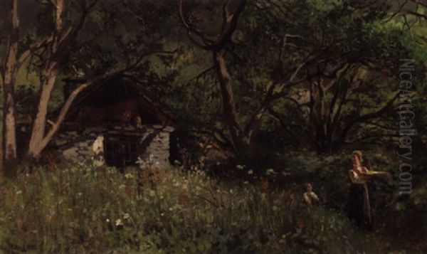 Sommerlandskap Med Kvinne Og Barn - view 1