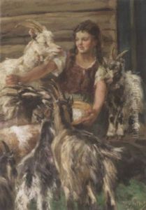 Ung Pike Med Geiter by Wilhelm Otto Peters