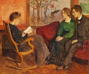 Interior With A Woman In A Rocking-chair And A Couple In A Sofa (anna Petersen, And The Danish Painter J. F. Willumsen, And His Wife The Painter Juliette?) by Anne Sophie Petersen