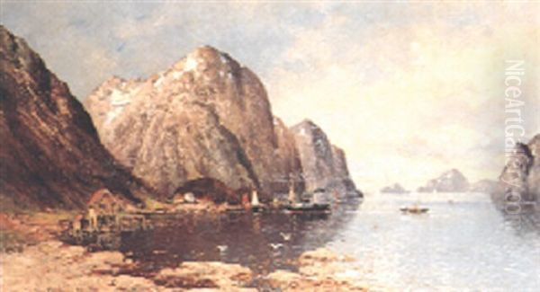 A Fjord Landscape With Boats Before A Fishing Village - view 1