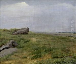 Landschaft Mit Findlingen Auf Einer Anhohe Und Blick In Eine Weite Ebene Landschaft Mit Findlingen Auf Einer Anhohe Und Blick In Eine Weite Ebene