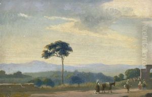 Italienische Landschaft Mit Wanderern by Edvard Frederik Petersen