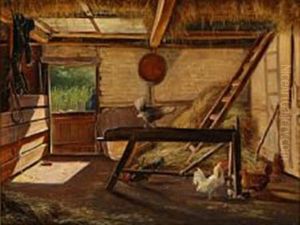 Stable Interior With Chickens Stable Interior With Chickens