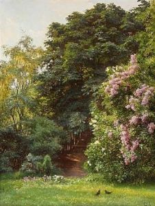 Garden With Blooming Lilacs by Edvard Frederik Petersen