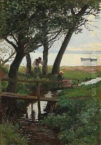 Father And Son At Sorup, Esrum Lake, Summer by Edvard Frederik Petersen