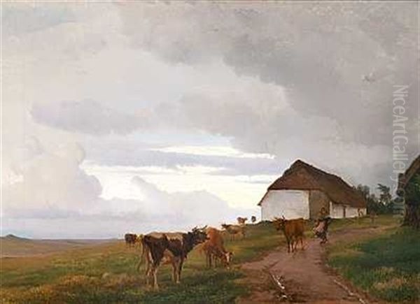 En Bondepige Pa Vej Ud For At Hente Koerne Hjem - view 1