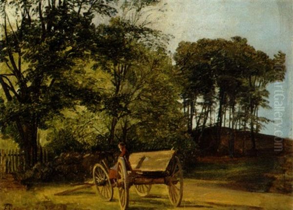 En Lille Pige Pa En Kaerre I Udkanten Af En Skov - view 1