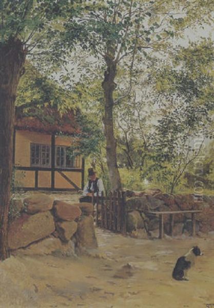 Parti Fra Hosterkob Med Mand Og Hund Ved Et Hus - view 1