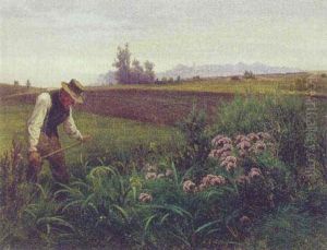 Landskab Med Mand, Der Slar Med Le by Edvard Frederik Petersen