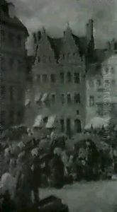 Torvedag Pa Amagertorv by Edvard Frederik Petersen