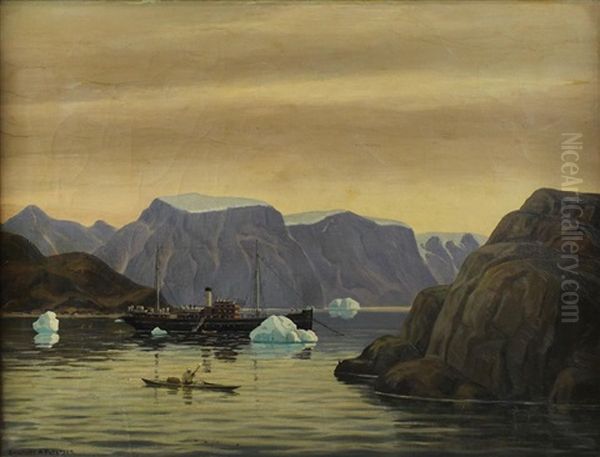 Fjord In Greenland With Local Fisherman In The Foreground - view 1
