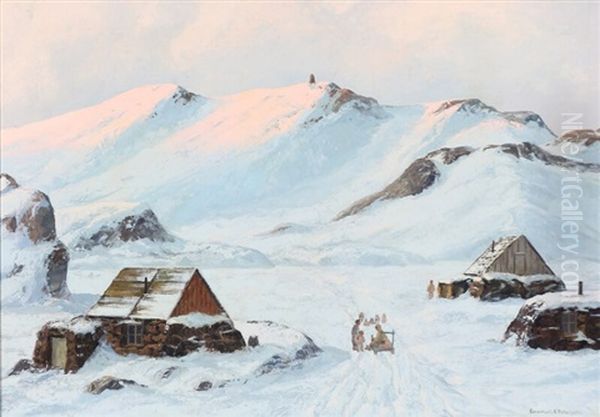 A Family And Their Sleigh Dogs In A Village In Greenland - view 1
