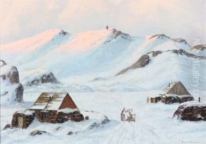 A Family And Their Sleigh Dogs In A Village In Greenland