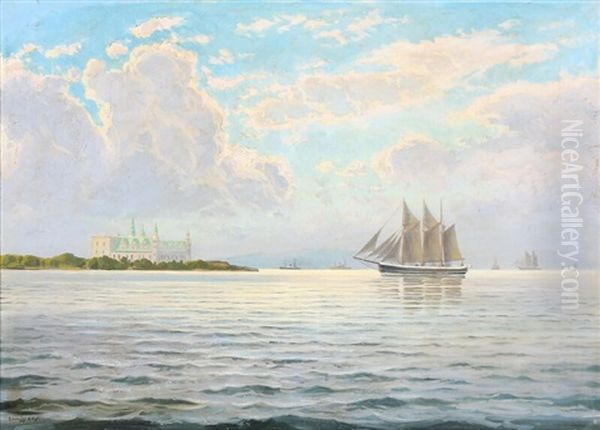 A Sailship In The Sun Of The Coast Near Kronborg Castle - view 1