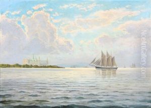 A Sailship In The Sun Of The Coast Near Kronborg Castle A Sailship In The Sun Of The Coast Near Kronborg Castle