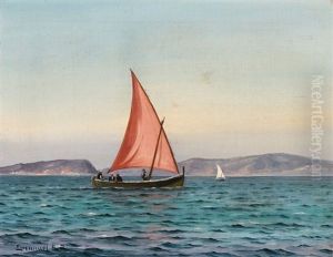 Fishermen In A Dinghy Off A Rocky Coast