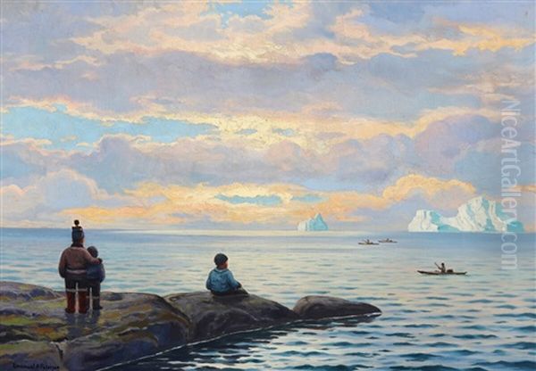 Solnedgang, Diskobugten (sunset At Disko Bay) - view 1