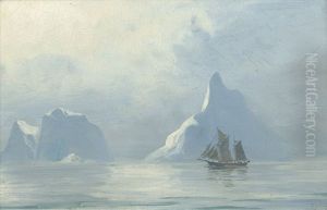 Zweimaster Vor Eisbergen In Gronland by Emanuel A. Petersen
