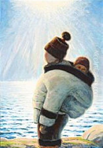 Mother And Child In Strong Sunshine In Greenland - view 1