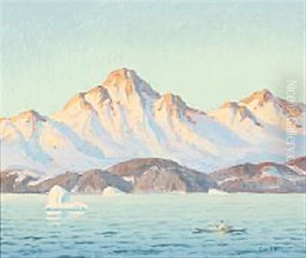 Golden Sunbeams Reflecting In The Mountains On Greenland - view 1