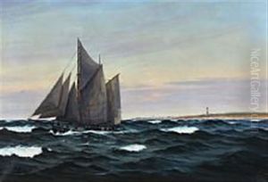 A Sailing Ship Off The Coast Of Hirtshals Light Tower A Sailing Ship Off The Coast Of Hirtshals Light Tower