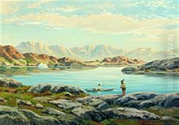 Greenlandic Fjordscape With Inuit Couple - view 1