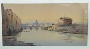Castel Sant Angelo And St Peters From The Tiber by Vikentios Boccheciampe