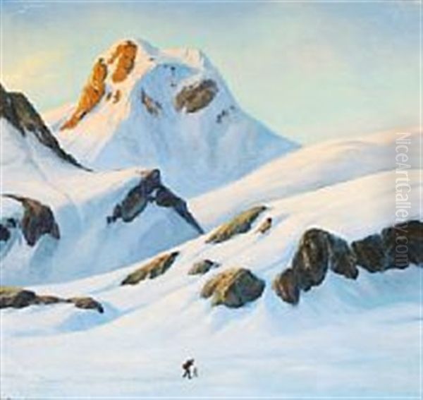 Two Inuits Walking In The Mountains Near Ikerasak, Greenland - view 1