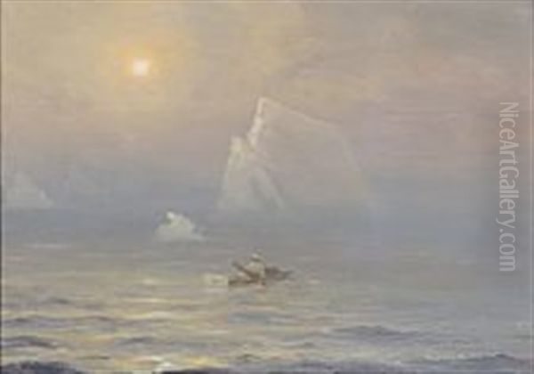 A Greenlandic Hunter In His Kayak On A Hazy Day - view 1