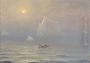 A Greenlandic Hunter In His Kayak On A Hazy Day