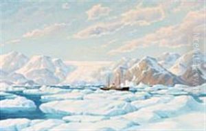 A Ship Is Making Its Way Through The Drifting Ice by Emanuel A. Petersen