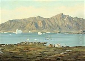 Greelandic Coastal Scape With Fishing Boat by Emanuel A. Petersen