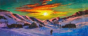 Sunset Over A Settlement In Greenland