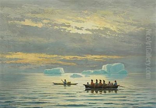 Greenlandic Landscape With Women's Boat And Kayak - view 1