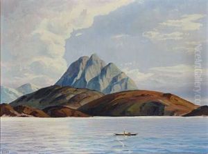Greenland Fjord With A Hunter In A Kayak