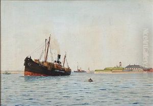 The Cargo Ship Laura Maersk Near Holmen In Copenhagen by Emanuel A. Petersen