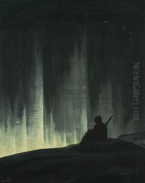 Scenery From Greenland With A Person In The Northern Lights - view 1