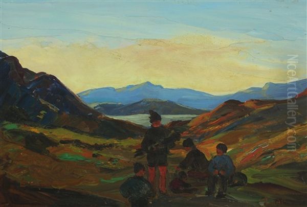 Greenlandic Family In Hilly Summer Landscape - view 1