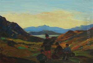 Greenlandic Family In Hilly Summer Landscape