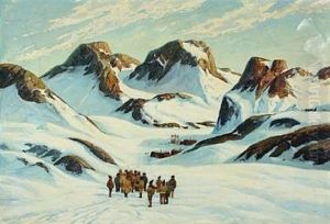 Landscape From Greenland With A Village And Drum Dancers
