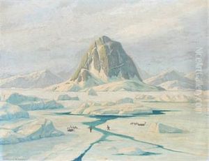 Greenlandic Landscape From Umanak With Sealers On The Ice by Emanuel A. Petersen