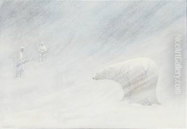 Snow Storm On Greenland With An Icebear And Two Inuits - view 1