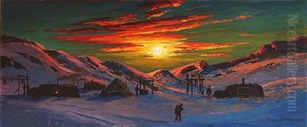 Sunset Over The Settlement On Greenland - view 1