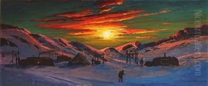 Sunset Over The Settlement On Greenland