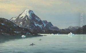 Inuit Hunters In Kayaks On A Fjord